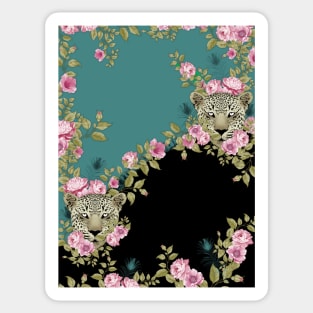 Pink flowers, leopard heads Sticker